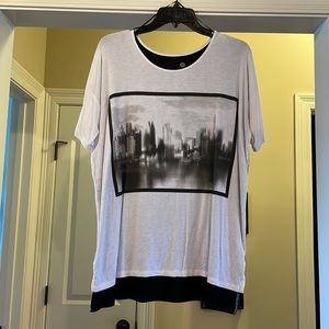 Black and White Tee with Cityscape